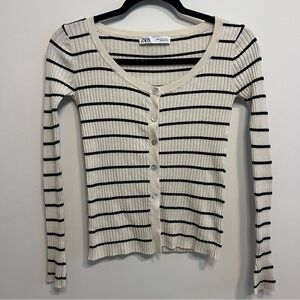 Zara Cream and Black Striped Cardigan